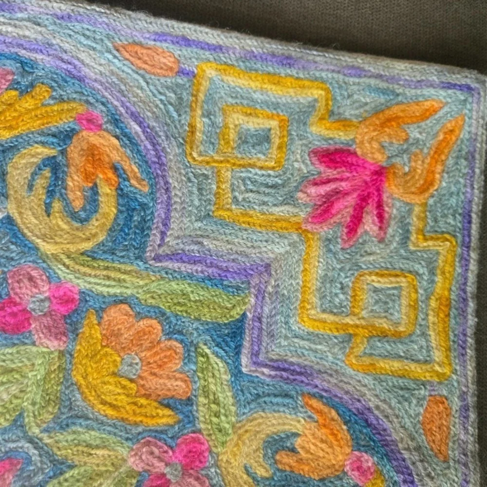 Cottagecore Pastel Embroidered Pillow Cover Wool on‎ Cotton 16